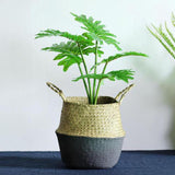 Handmade Bamboo Storage Baskets Foldable Laundry Straw Patchwork Wicker Rattan Seagrass Belly Garden Flower Pot Planter Basket