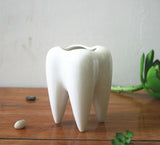 No Plant or Hole Cute Tooth Shape Solid and Durable Corrosion-resistant Ceramic Flowr Pot Garden Bonsai Planting Length 6.8CM