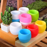 1Pcs Mini Round Plastic Plants Desktop Plant Bonsai Flower Pots with Wooden Tray for Garden Home Office Decoration Drop Shipping